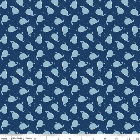 Riley Blake Love You To The Moon F18273 Navy Whales FLANNEL By The Yard