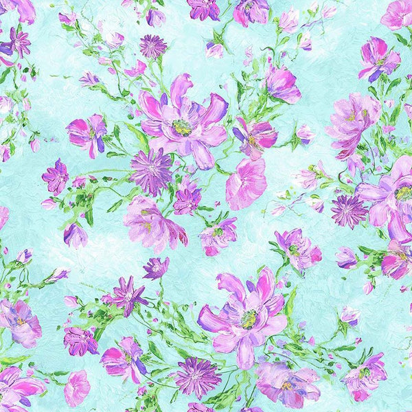 Timeless Treasures - Impression CD4194 Blue Floral Bouquets By The Yard