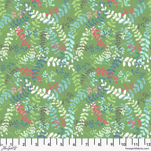 Free Spirit Snowy Weather FNSP013 Green Large Leaves FLANNEL By The Yard