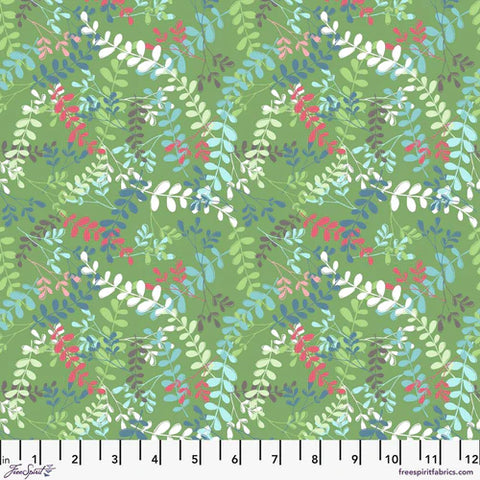Free Spirit Snowy Weather FNSP013 Green Large Leaves FLANNEL By The Yard