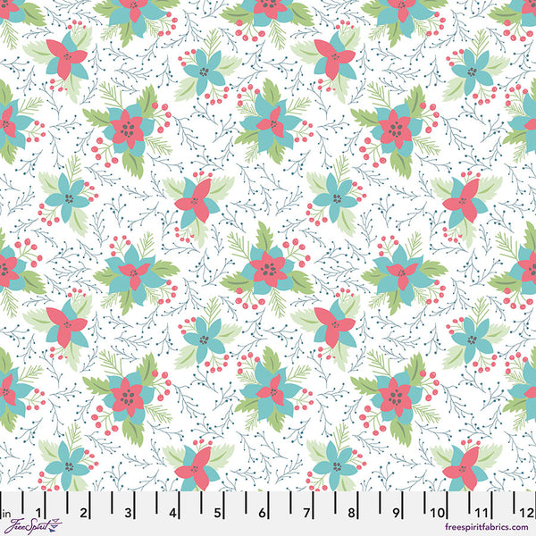 Free Spirit Snowy Weather FNSP019 White Poinsettias FLANNEL By The Yard