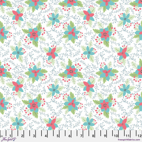 Free Spirit Snowy Weather FNSP019 White Poinsettias FLANNEL By The Yard