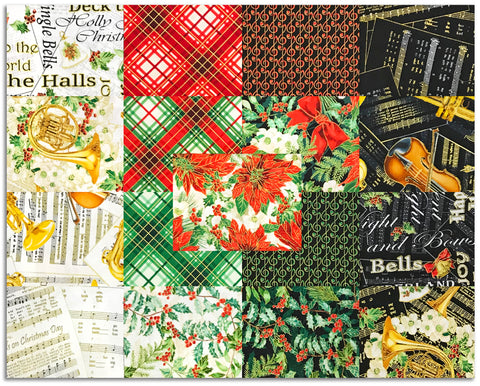 Benartex Metallic Pre-Cut 17 Piece Fat Quarter Bundle - FQCHMPK - Christmas Musical