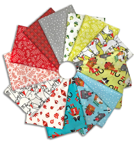 Benartex Pre-Cut 14 Piece Fat Quarter Bundle - FQMEOPK - Meowy Christmas