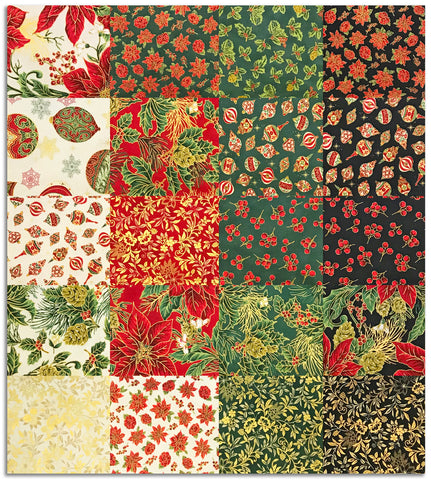 Jordan Fabrics Pre-Cut 20 Piece Fat Quarter Bundle - Christmas Blossom - Christmas Joy