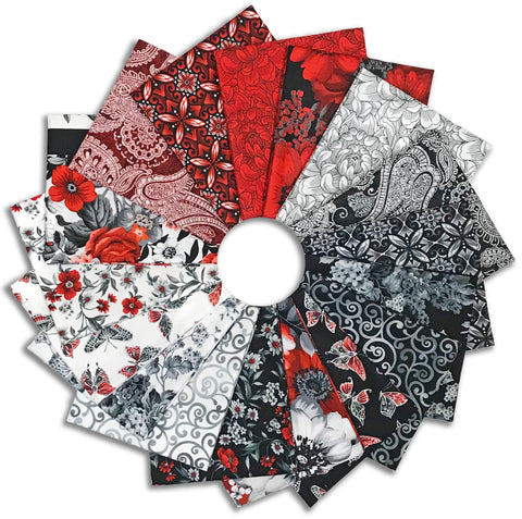 Matt's Pre-Cut Henry Glass & Co. 17 Piece Fat Quarter Bundle - Scarlet Days & Nights