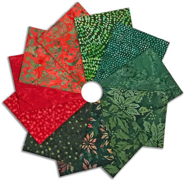 Hoffman Batiks Pre-Cut 11 Piece Fat Quarter Bundle - Holly Berries