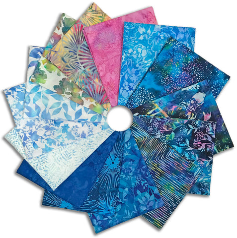 Matt's Hand-Cut Hoffman Batiks Pre-Cut 14 Piece Fat Quarter Bundle - Blueberry Blast