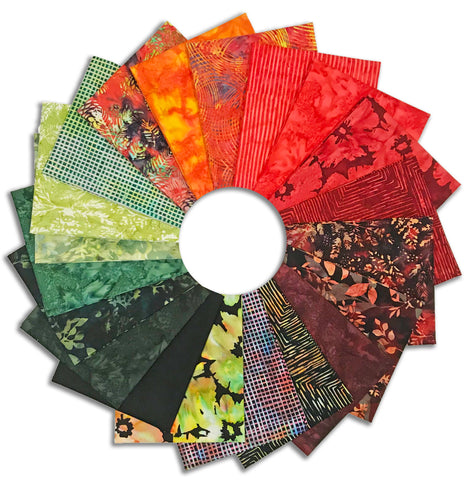 Matt's Hand-Cut Hoffman Batiks Pre-Cut 20 Piece Fat Quarter Bundle - Feel The Flame