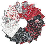 Jordan Fabrics Pre-Cut 18 Piece Fat Quarter Bundle - Christmas Blossom - Silver Poinsettia