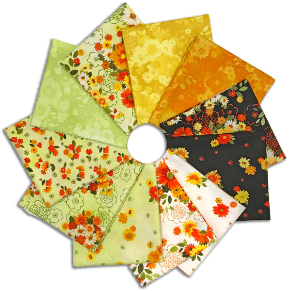 Matt's Hand-Cut Kaufman Pre-Cut 11 Piece Fat Quarter Bundle - Flowerhouse: Cascading Flowers