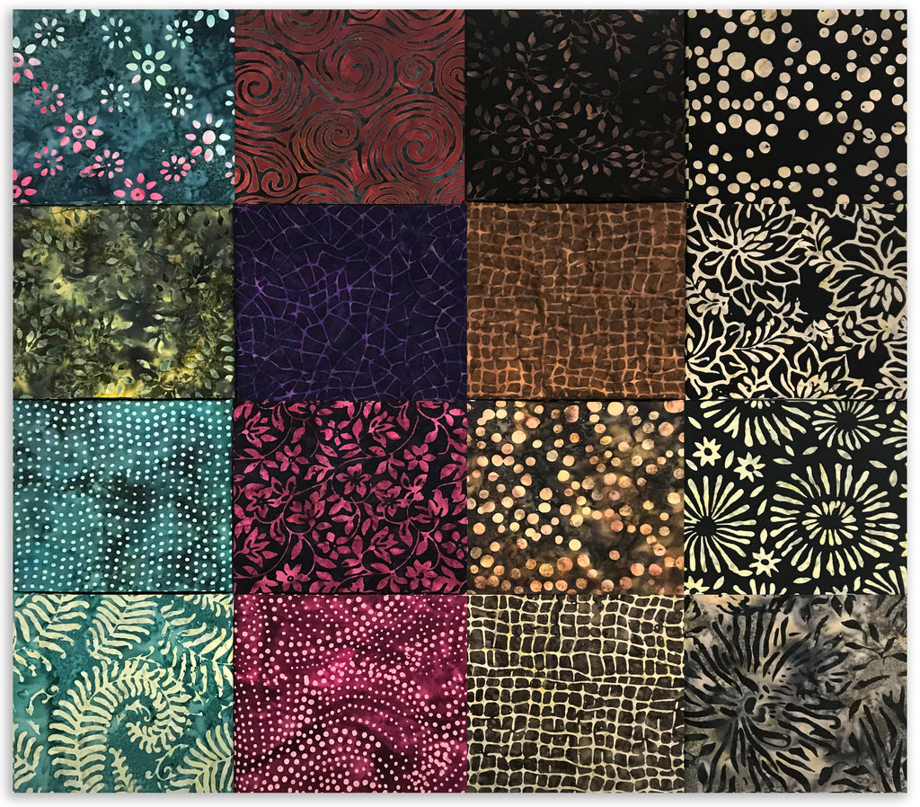 Jordan Fabrics Batiks PreCut 16 Piece Fat Quarter Bundle Midnight