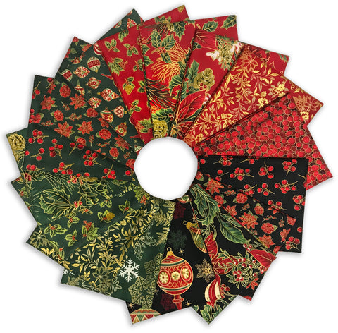 Jordan Fabrics Pre-Cut 16 Piece Fat Quarter Bundle - Christmas Blossom Merry Christmas