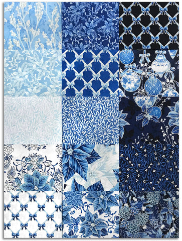 Kaufman Pre-Cuts 15 Piece Fat Quarter Bundle - 2139 16 - Holiday Flourish: Festive Finery - BLUE