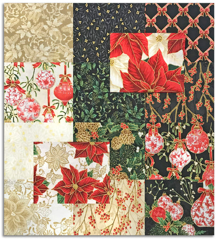 Kaufman Pre-Cuts 14 Piece Fat Quarter Bundle - 2143 14 - Holiday Flourish: Festive Finery - CREAM & BLACK