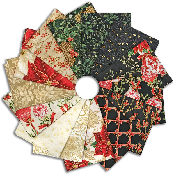 Kaufman Pre-Cuts 14 Piece Fat Quarter Bundle - 2143 14 - Holiday Flourish: Festive Finery - CREAM & BLACK