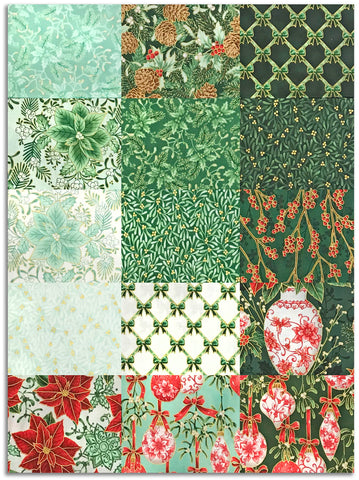 Kaufman Pre-Cuts 15 Piece Fat Quarter Bundle - 2144 15 - Holiday Flourish: Festive Finery - SPEARMINT