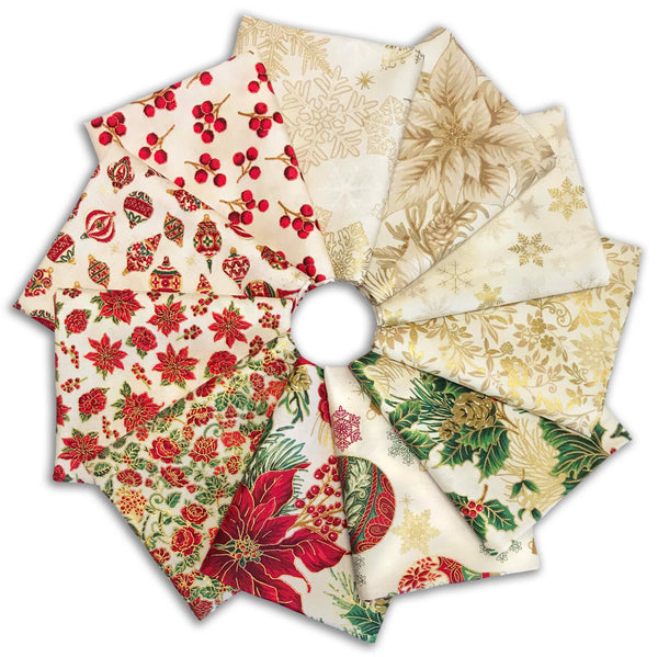 Jordan Fabrics Pre-Cut 11 Piece Fat Quarter Bundle - Christmas Blossom - Light