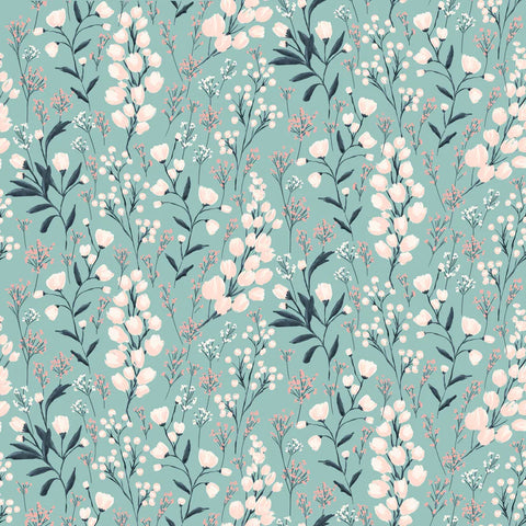 Poppie Cotton Painted Blossoms PB24657 Field Of Dreams Teal By The Yard