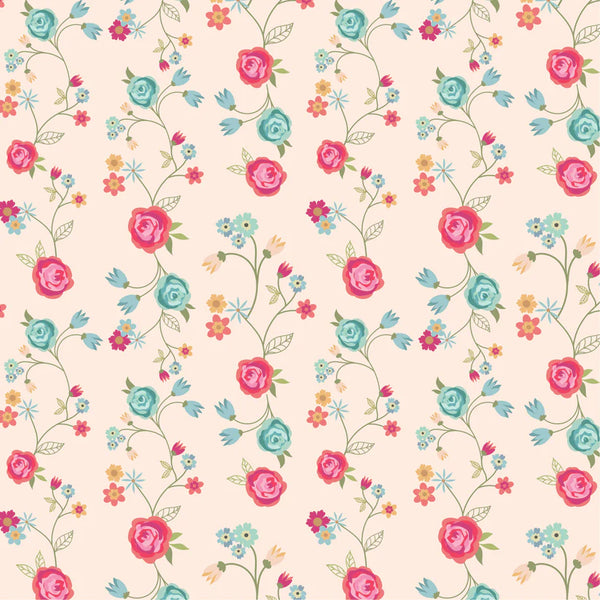 Poppie Cotton Calico Cowgirls CW24819 Floral & Vines Natural By The Yard