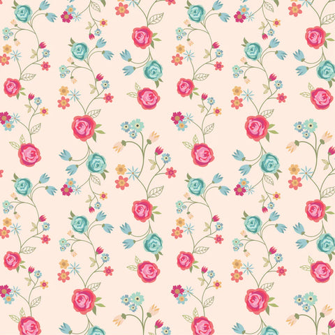 Poppie Cotton Calico Cowgirls CW24819 Floral & Vines Natural By The Yard