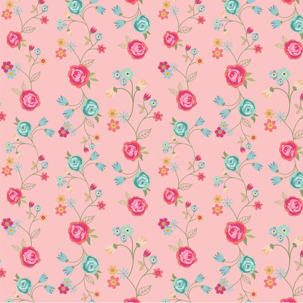 Poppie Cotton Calico Cowgirls CW24818 Floral & Vines Pink By The Yard