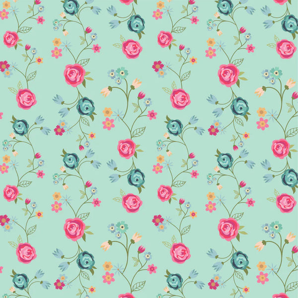 Poppie Cotton Calico Cowgirls CW24817 Floral & Vines Teal By The Yard