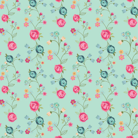 Poppie Cotton Calico Cowgirls CW24817 Floral & Vines Teal By The Yard