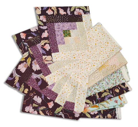 Matt's Mystery Bundles - 4 Pre Sewn Floral Fondant Log Cabin Blocks and Fabric