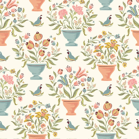 Poppie Cotton Wildwood Dwellings WW25115 Flower Pots Cream By The Yard