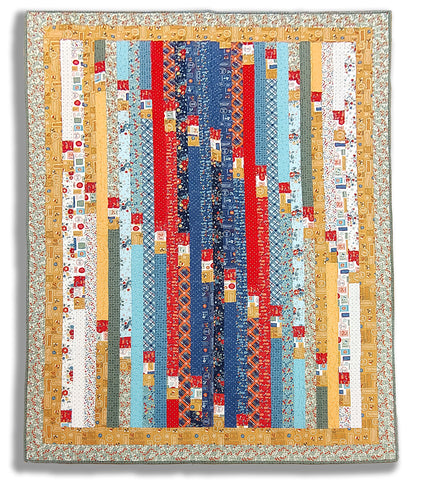 Jelly Roll Race 60" x 82" Fully Finished Quilt - Forget Me Not