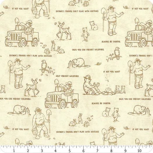 Riley Blake Friends of Smokey Bear C16504 Cream Outlines By The Yard