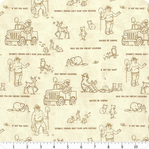 Riley Blake Friends of Smokey Bear C16504 Cream Outlines By The Yard