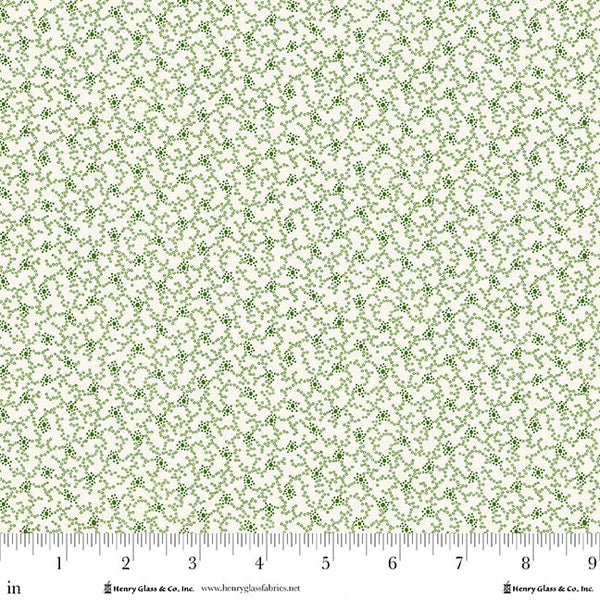 Henry Glass & Co. Frosty & Forest Friends 2042 06 Cream/Green Dot Vines By The Yard