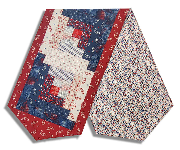 Fully FINISHED Log Cabin Table Runner - Andover - Americana #2
