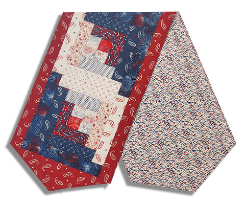 Fully FINISHED Log Cabin Table Runner - Andover - Americana #2
