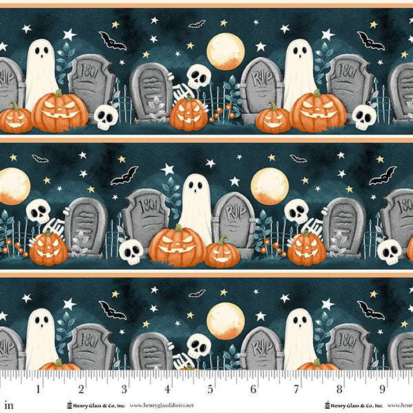 Henry Glass & Co. Ghosts In The Graveyard 2022G 39 Multi Novelty Graveyard Stripe By The Yard