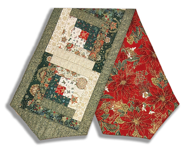 Fully FINISHED Log Cabin Table Runner - Good Tidings - Green # 2