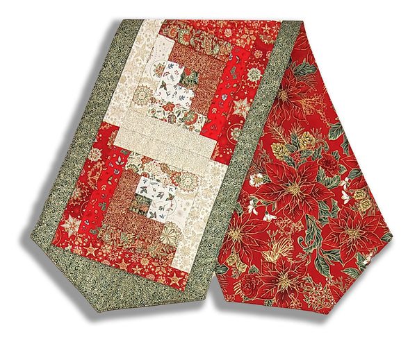 Fully FINISHED Log Cabin Table Runner - Good Tidings - Red # 2