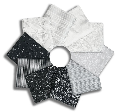 Hoffman Pre-Cut 10 Piece Fat Quarter Bundle - SFFQ3 28 - Sparkle & Fade Silver