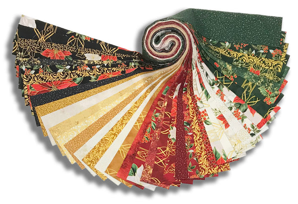 Hoffman Fabrics 40 Piece Pre-Cut 2 1/2" Jelly Roll- JP12-47 - Jingle Pop 12 - Gold