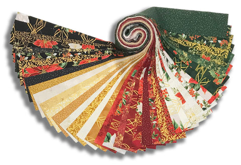 Hoffman Fabrics 40 Piece Pre-Cut 2 1/2" Jelly Roll- JP12-47 - Jingle Pop 12 - Gold