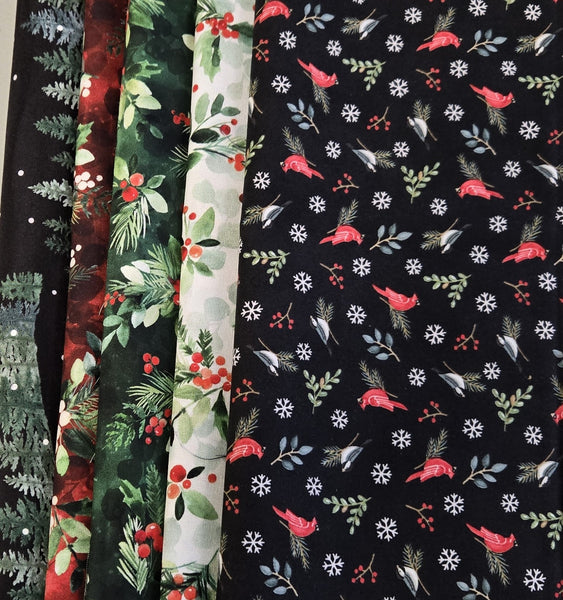 Matt's Mystery Bundles -  4.35 yards - Holly Birds & Trees- Assorted Remnants