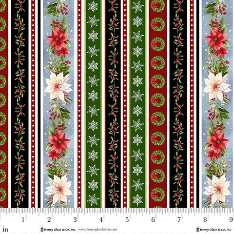 Henry Glass & Co. Hollyville Manor 3516 89 Red Multi Mini Garland Stripe By The Yard