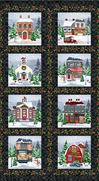 Henry Glass & Co. Hollyville Manor 3522 99 Black Blocks 24" PANEL By The PANEL (Not Strictly By The Yard)