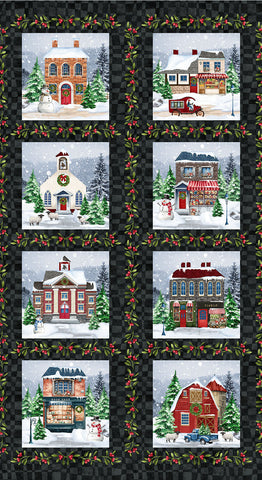 Henry Glass & Co. Hollyville Manor 3522 99 Black Blocks 24" PANEL By The PANEL (Not Strictly By The Yard)