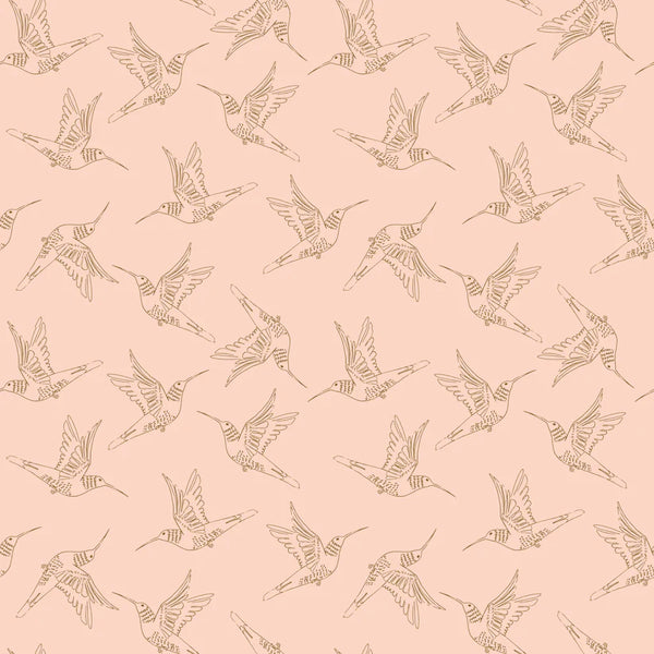 Poppie Cotton Serenity Blooms SR24505 Hummingbird Dance Peach By The Yard