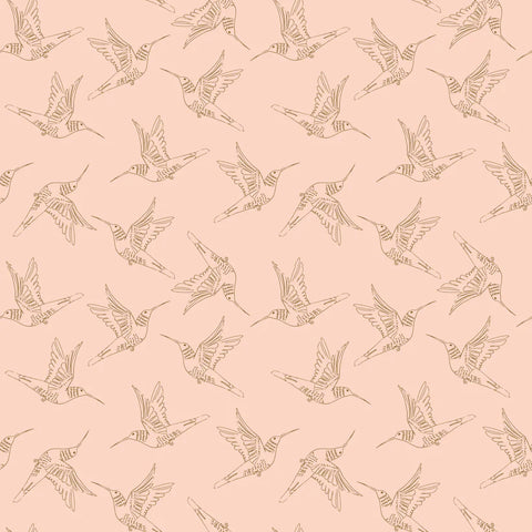 Poppie Cotton Serenity Blooms SR24505 Hummingbird Dance Peach By The Yard