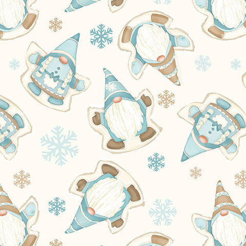 Henry Glass & Co. I Love Sn'Gnomies 9643 44 Cream Gnome Snow Angels Flannel By The Yard
