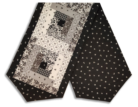 Fully FINISHED Log Cabin Table Runner - Riley Blake - Ink & Ivory # 2